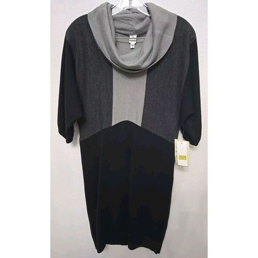 Sangria Dress Colorblock Cowl Neck Knitted‎ Sheath Dress Small Black Gray